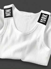 Manfinity Dauomo Men's Letter Webbing Casual Crew Neck Ribbed Tank Top - Black and White - View 3