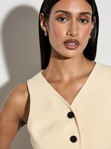 AiiRZ Sleeveless Button Down Tailored Waistcoat Professional Formal Office Vest Business Workwear Classic V-Neck Top Fall Winter Spring Essential - Yellow - View 5