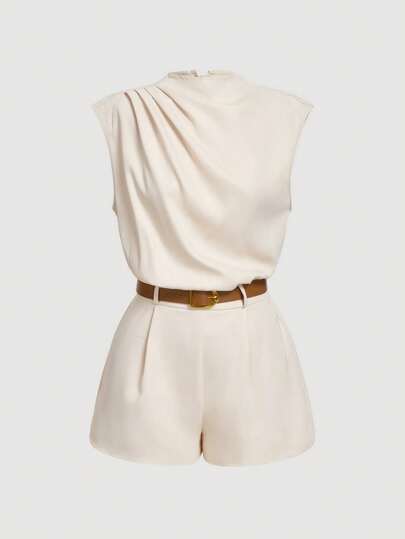 SHEIN MOD MONO DE BOLSILLO SÓLIDO CON CUELLO ALTO Y CINTURÓN