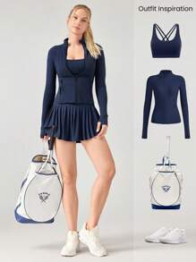 GLOWMODE Ace Flex Tummy Control Pleated Tennis Skirt With Built-In Shorts Side Pockets Tennis Golf Daily Spring Summer - Dark Blue - View 7