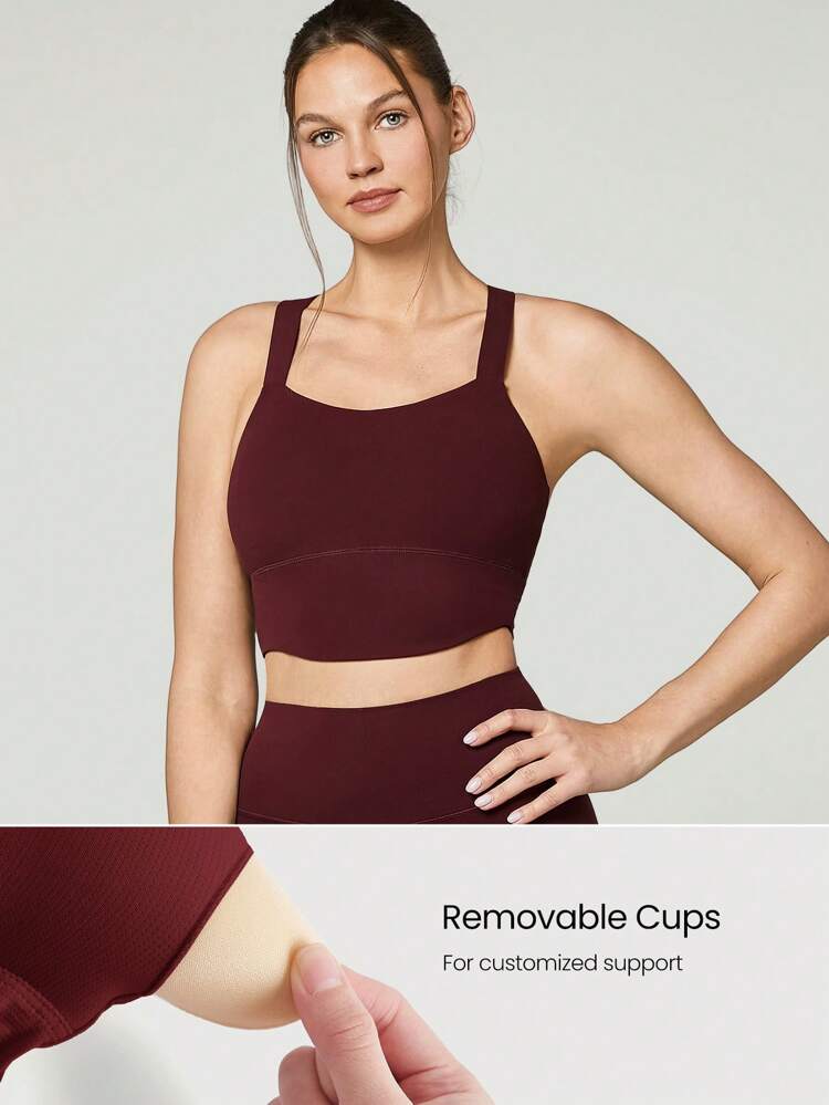 FeatherFit™ Crossover Straps Curved Hem Sports Bra Tank Top Low Impact Yoga Pilates Daily Gym Spring Summer