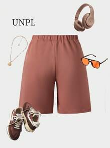 SHEIN 1 Pc Boys All-Match Logo Printed Casual Summer Shorts - Red - View 2