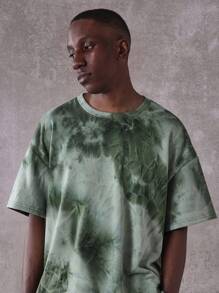 SUMWON Oversized Boxy Tie Dye T-Shirt Casual Summer Festival Streetwear Crew Neck Short Sleeve Grunge Urban Fashion Unisex Tee Cool Comfort - Green - View 4