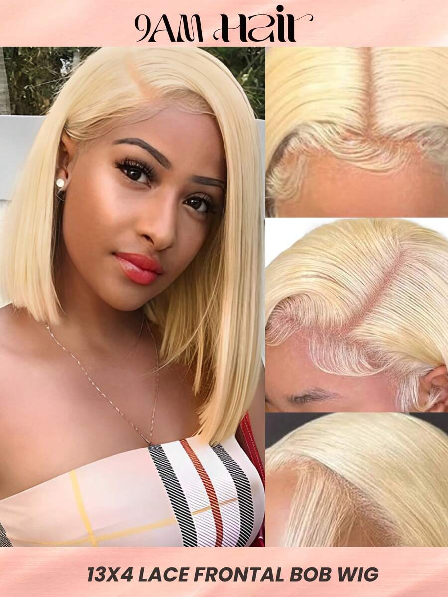 613# Blonde Color Lace Front Wig 10--12inch Short Bob Human Hair Wig 13x4 Transparent Lace Bob Wig For Woman Halloween Costumes - S613 - View 1
