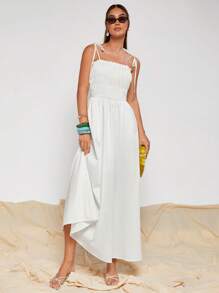COSMINA Vestido maxi casual de vacaciones de unicolor con tirantes finos para mujer