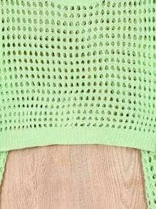 Teen Girl Crew Neck Solid Color Cropped Long Sleeve Pullover Sweater - Mint Green - View 6