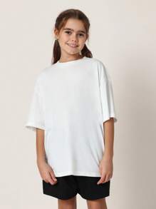 SUMWON Camiseta Básica Oversized para Meninas Pré-Adolescentes, Confortável, de Malha, Casual de Verão, de Manga Curta, Essencial de Volta às Aulas, Streetwear, Moda Adolescente