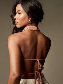 MISSGUIDED 露背缎面短款上衣，露背系带，夏季节日派对俱乐部之夜，现代简约都市时尚