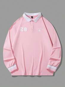 Aesthetic Post 宽松男式字母图案条纹边饰 Polo 衫