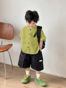 SHEIN 1 件年轻男孩休闲运动学院日韩宽松纹理连帽衬衫适合返校适合生日派对、聚会、表演、婚礼、洗礼、返校适合日常生活适合上学适合旅行适合春夏季