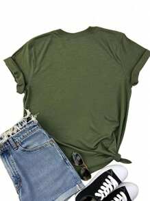 Summer Casual Foxes In Floral Print Fitted Women T-Shirt - Army Green - View 2