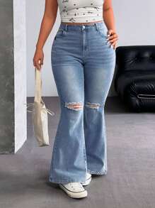 SHEIN EZwear Jeans de mezclilla casuales, sencillos y de moda, adecuados para el verano, tallas grandes