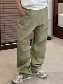 DAZY Pantalon pour homme de couleur unie kaki vert, minimaliste et , convenant pour l'été - Vert - Voir 4