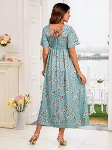 SHEIN Maternity Ditsy Floral Comfortable Dress, Summer - Mint Green - View 2