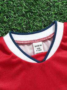 Baby Boy & Toddler Boys' Sports Style Summer Red Woven Jersey T-Shirt, Fashionable For Daily Wear, Outings, Summer - Red - View 6