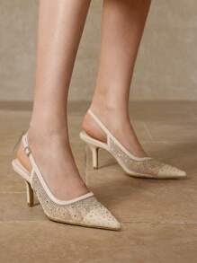 MOTF PREMIUM TACONES TIPO SLING CON PUNTA PUNTIAGUDA Y ADORNADOS CON RHINESTONES - Albaricoque - Ver 2