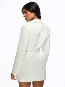 MISSGUIDED Elegant Blazer Mini Dress Long Sleeve Belted Wrap Business Professional Office Work Evening Party Lapel Designer Dress Wedding Reception Guest - White - View 2