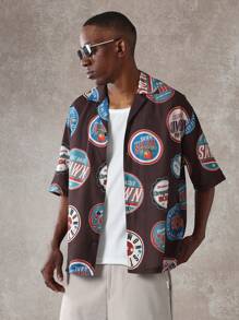 SUMWON Retro Soda Pop Button-Up Resort Shirt All Over Print Short Sleeve Summer Beach Vacation Party Casual Streetwear Relaxed Fit