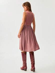 Wildy Summer Vacation Outfits Dresses For Women Elegant Women's Sleeveless Ruffled Hem Casual Dress, Summer - Pink - View 8