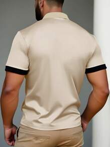 Manfinity Homme Plus Size Men's Colorblock Short Sleeve POLO Shirt - Apricot - View 2