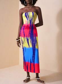 Zivah Vacation Tie Dye Bodycon Split Hem Tube Summer Dress - Multicolor - View 6