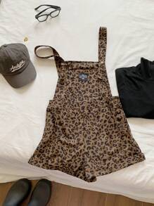 Comfortcana 大码女式豹纹字母拼接连体衣 - 棕色 - 查看 4