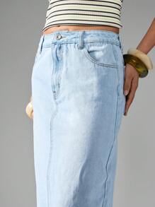 MISSGUIDED Long Denim Maxi Skirt High Waisted Floor Length Y2K Fashion Side Split Classic Spring Summer Festival Skirt - Light Wash - View 3