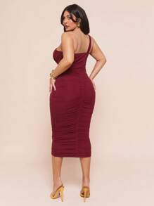SHEIN BAE Plus Size Women Asymmetric Neck Bodycon Midi Dress, Burgundy, Elegant Sexy Dress, French Style Dress, Evening Gown, Birthday Dress, Bridesmaid Dress, Simple Chic Everyday Dress, Wedding Guest Dress, Cocktail Dress,Dresses Classy Elegant,Nashville Outfits,Summer Dresses For Women,Vacation Outfits Women,Wedding Guest Dress Women,Sun Dresses For Women,Spring Outfits For Women,Graduation Dress,Mesh Dress - Burgundy - View 3
