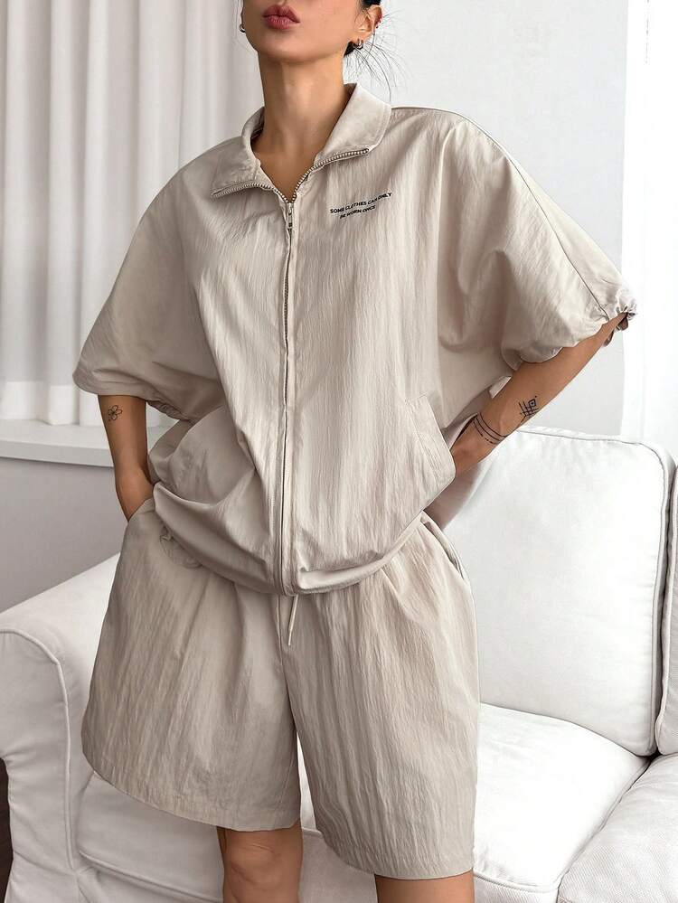 2pcs Suit Women Summer Casual English Print Loose Short Sleeve Shorts Sleepwear Sets Pajama