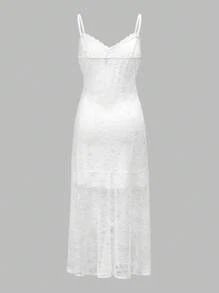 SHEIN Maternity Elegant Solid Color Lace Ruffle Hem Maternity Slip Dress, For Summer, Baby Shower - White - View 2