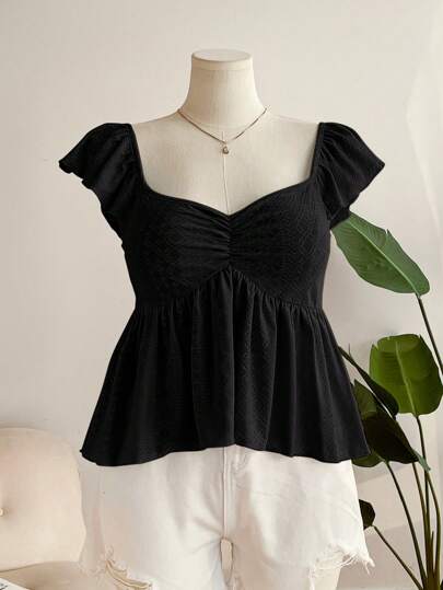 SHEIN Frenchy Áo phông cổ chữ V viền bất đối xứng cỡ lớn cho nữ, trang phục thường ngày thanh lịch, thiết kế thời trang, màu hồng xuân/hè mới