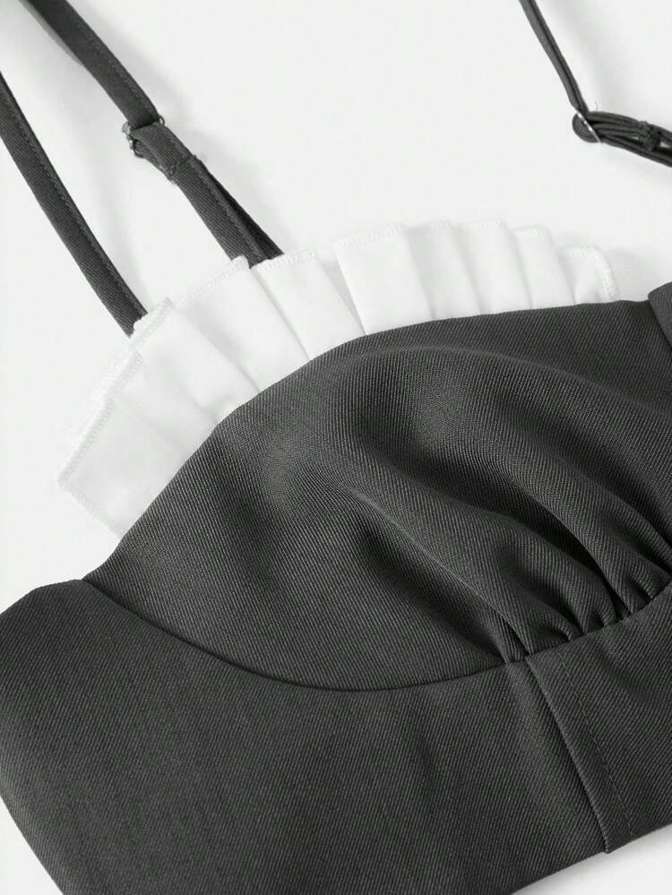 SHEIN Maija 2025 Summer New Women 2 Pieces Set, Adjustable Spaghetti Strap, Colorblock Grey White Shell Shaped Design, Elastic Back Waist, Suitable For Music Festival, Beach Holiday, Casual, Formal, Graduation, Romantic City Vacation