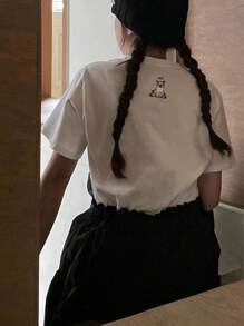 DAZY Women's Crew Neck Solid Color Cartoon Animal Print Short Sleeve T-Shirt Oversized T-Shirt - White - View 2