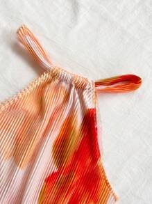 SHEIN WYWH 花卉褶饰挂脖迷你连衣裙，适合节日、约会、下午茶、度假、音乐节、波西米亚风格、春夏季 - 彩色 - 查看 4