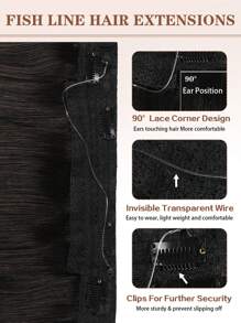 Invisible Wire Hair Extensions With Transparent Wire Adjustable Size 4 Secure Clips Long Straight Secret Hairpiece 12-22inch Invisible Clips Halo Hair Extensions - SNatural - View 6