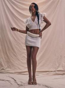 MUSERA V Neck Crossover Textured Knit Cropped Top Spring Summer Top Cute Holiday - White - View 5