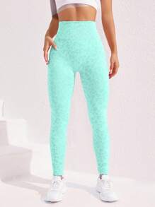 Easithlete Leopard Pattern Jacquard Seamless High Stretch Sports Leggings - Green - View 3