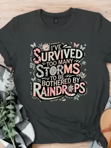 SHEIN CURVE+ Plus Size Women's Top 'I've Survived Too Many Storms To Be...' Graphic Tees Short Sleeved T-Shirt