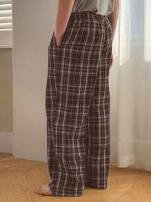 DAZY Men's Spring Plaid Pajama Pants, Homewear Bottom - Brown - View 2