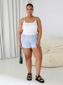 SHEIN EZwear Top de camiseta sin mangas con taza de encaje blanco, talla grande, primavera/verano - Blanco - Ver 3