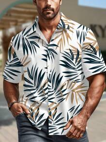 Manfinity RSRT Plus Size Men's Tropical Print Vacation Casual Shirt