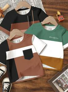 SHEIN 3pcs/Pack Young Boys Casual Everyday Comfortable Knit Short Sleeve T-Shirts, Suitable For Summer - White - View 3