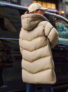 EURMUSE Zip Up Long Padded Coat With Hoodie Keeping Warm - Apricot - View 2
