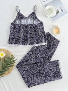 Summer Casual Vintage Floral Print Camisole And Pants 2Pcs Set, Comfortable Home Wear Outfit For Teenage Girls - Multicolor - View 2