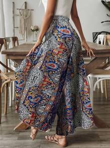 Breezaya Women's Leisure Style Paisley Print Wide Leg Pants With Tie-Waist Fall Cloth For Women - Blue - View 2