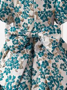 Young Girls Floral Jacquard Cap Sleeve Cute A-Line Dress For Holiday