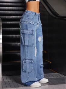 SHEIN ICON 女士休闲牛仔裤，适合夏季 - 中等水洗藍 - 查看 5