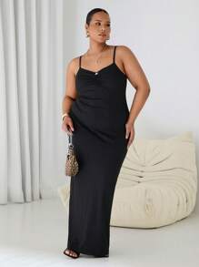 SHEIN EZwear Váy ren đen cỡ lớn, Xuân/Hè - màu đen - Xem 3