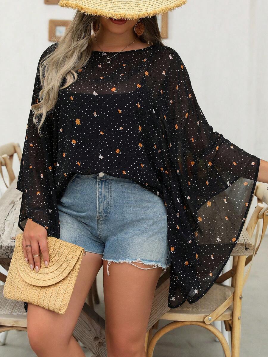 SHEIN LUNE Plus Size Women Chiffon Loose Printed Shirt - Multicolor - View 1