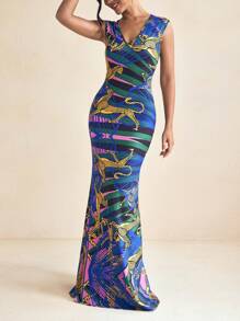 SHAQUITA GARCIA Women's Bohemian Vintage Pattern Print V-Neck Sleeveless Spring/Summer Resort Maxi Dress Boho Sundress